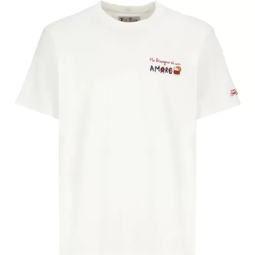 Weißes Baumwoll-Rundhals-T-Shirt , Herren, Größe: M - Saint Barth - Modalova