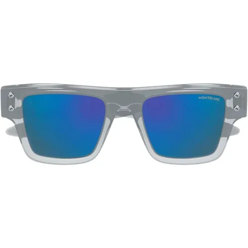 Luxury Square Sunglasses with Blue Mirror , male, Sizes: 52 MM - Montblanc - Modalova