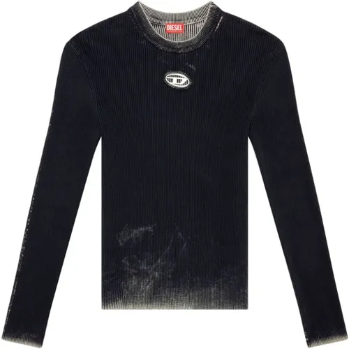 Schwarzer Cut-Out Pullover mit Oval D , Herren, Größe: S - Diesel - Modalova