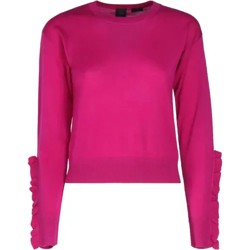 Fuchsia Wool Sweater with Ruffle Detail , female, Sizes: S, L, M - pinko - Modalova