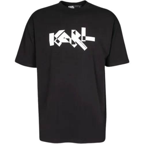 Schwarzes Baumwoll-T-Shirt Regular Fit - Karl Lagerfeld - Modalova