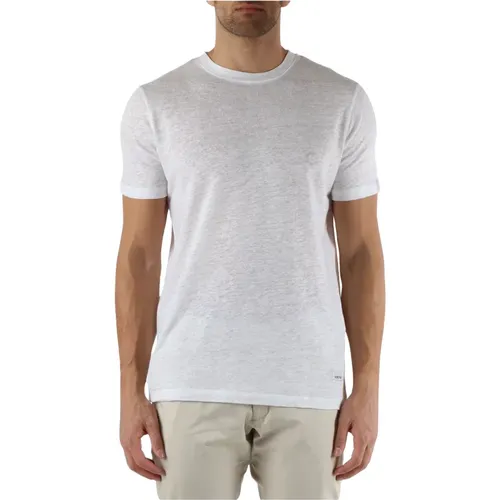 Linen T-shirt with logo patch , male, Sizes: L, M, 2XL, XL - Distretto12 - Modalova