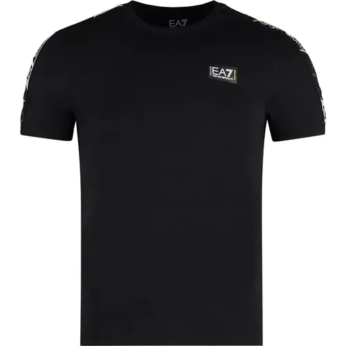 Gestreiftes Crew-neck T-shirt mit Logo-Print - Emporio Armani EA7 - Modalova