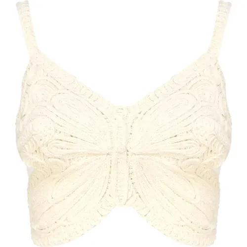 Ribbed Knit Crop Top with Butterfly Wing Embroidery , female, Sizes: M, XS - Blumarine - Modalova