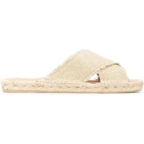 Gold-tone Linen Palmera Slides , female, Sizes: 6 UK, 3 UK, 7 UK - Castañer - Modalova