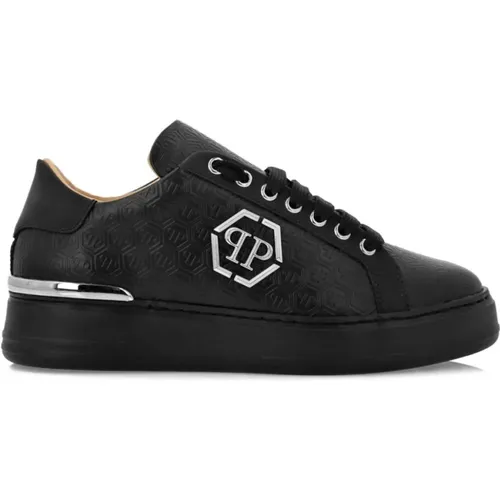 Monogram Low-Top Schwarze Sneakers , Herren, Größe: 44 EU - Philipp Plein - Modalova