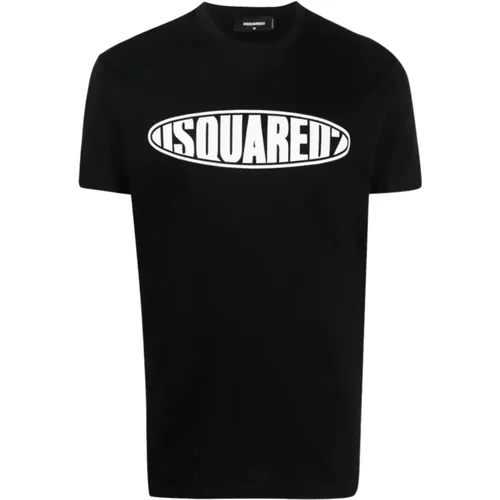 Schwarzes Baumwoll-T-Shirt mit Logo-Schriftzug , Herren, Größe: 2XL - Dsquared2 - Modalova