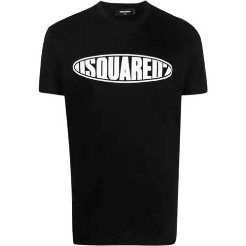 Schwarzes Baumwoll-T-Shirt mit Logo-Schriftzug , Herren, Größe: XS - Dsquared2 - Modalova