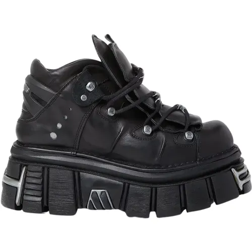 Leather Platform Sneakers with Logo Plaques , male, Sizes: 5 UK, 4 UK, 6 UK - Vetements - Modalova