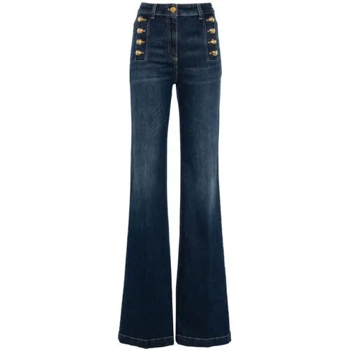 Flared Denim Jeans Sailor Button Regular Fit , Damen, Größe: W28 - Elisabetta Franchi - Modalova