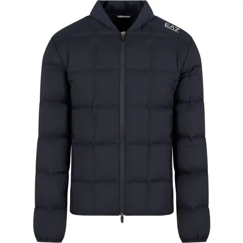 Blauer Gesteppter Gepolsterter Mantel mit Logo , Herren, Größe: 3XL - Emporio Armani EA7 - Modalova