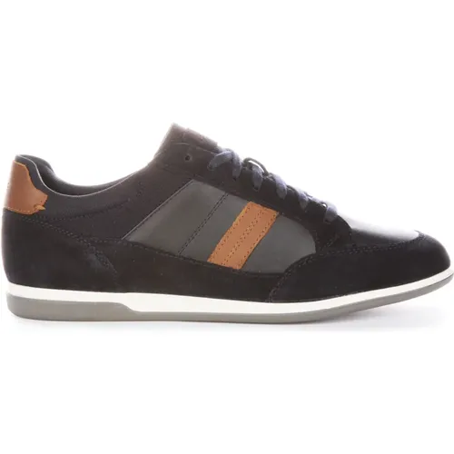 Navy Brown Suede Leather Trainers Men , male, Sizes: 7 UK, 8 UK - Geox - Modalova