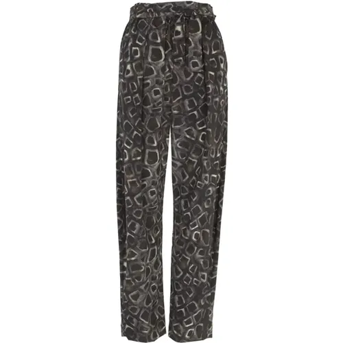 Silk printed stretch pants with elastic waist , female, Sizes: L, 2XL, S, M, XL, XS - Cortana - Modalova