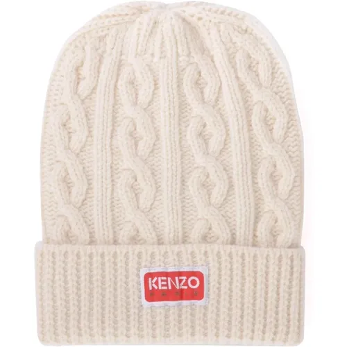 Cream Knitted Cable Beret , male, Sizes: ONE SIZE - Kenzo - Modalova