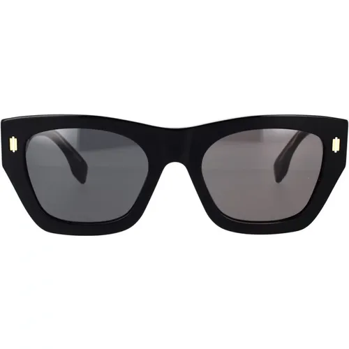 Quadratische Sonnenbrille mit dunkelgrauen Gläsern und goldener -Logo , Herren, Größe: 53 MM - Fendi - Modalova
