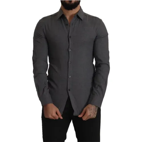 Dark Grey Cotton Shirt with Button Placket , male, Sizes: XS - Costume National - Modalova