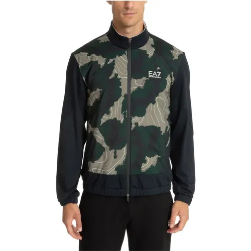 Camouflage Zip-Up Sweatshirt mit Logo - Emporio Armani EA7 - Modalova