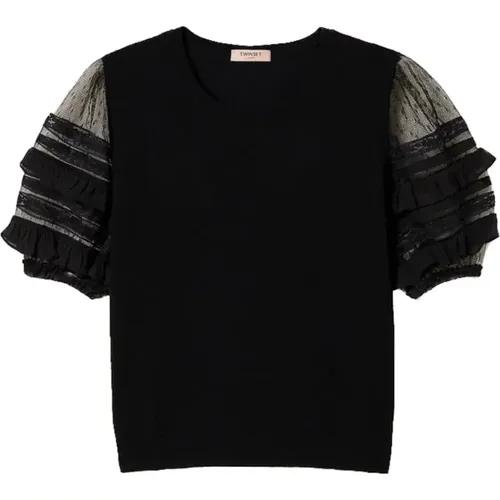Ruffled Short Sleeve Sweatshirt , female, Sizes: M - Twinset - Modalova