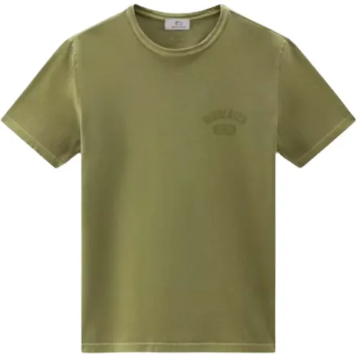 Garment Dyed Logo T-Shirt , male, Sizes: M, L, S, XL - Woolrich - Modalova