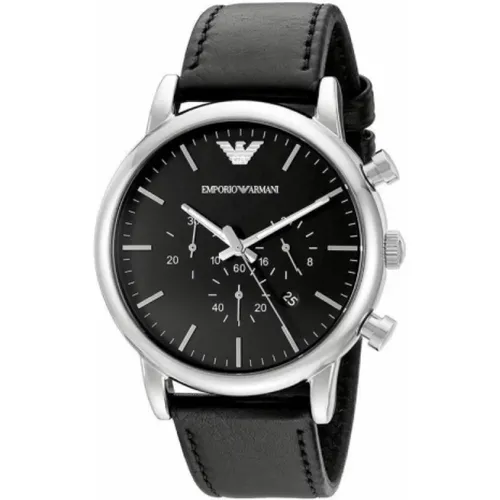 Edelstahl Lederarmband Herrenuhr - Emporio Armani - Modalova