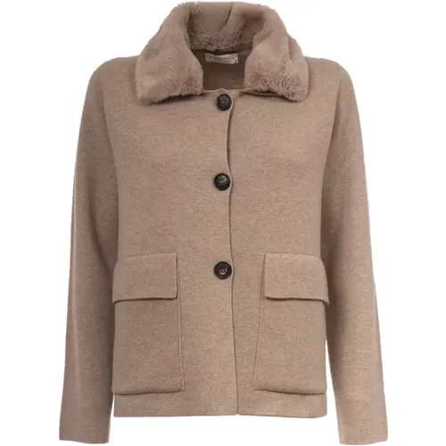 Wool Blend Jacket with Faux Fur Collar , female, Sizes: M - Le Tricot Perugia - Modalova