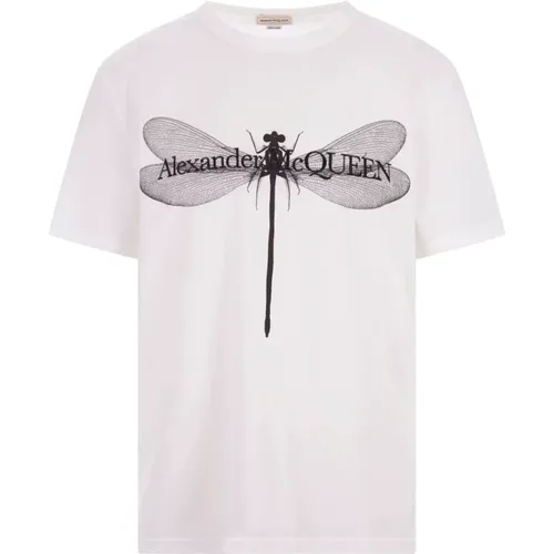 Dragonfly Print Crew-neck T-shirt , male, Sizes: L, XL, S, M - alexander mcqueen - Modalova