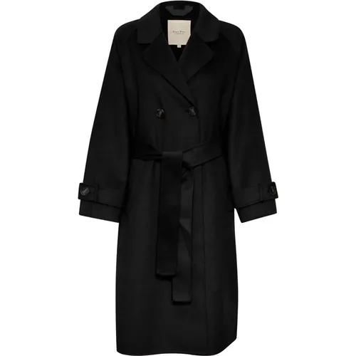 Klassischer Schwarzer Mantel mit Gürtel , Damen, Größe: XS - Part Two - Modalova