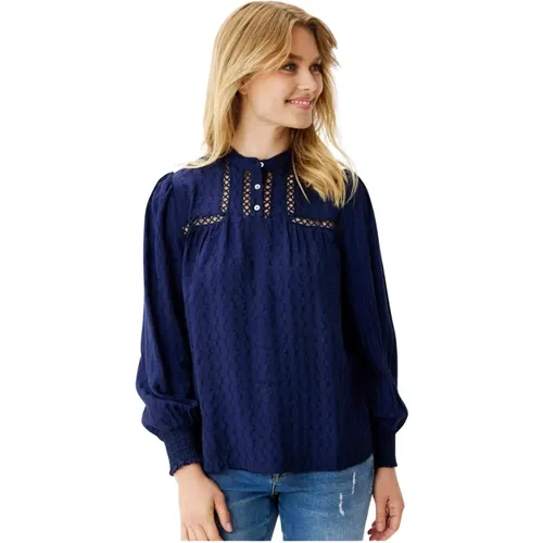 Navy Puffärmel Smock Bluse - IN FRONT - Modalova