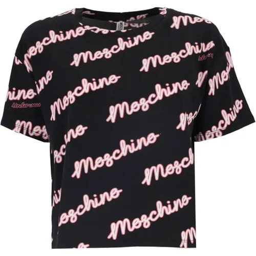 T-shirts and Polos with All Over Writing , female, Sizes: M, L - Moschino - Modalova
