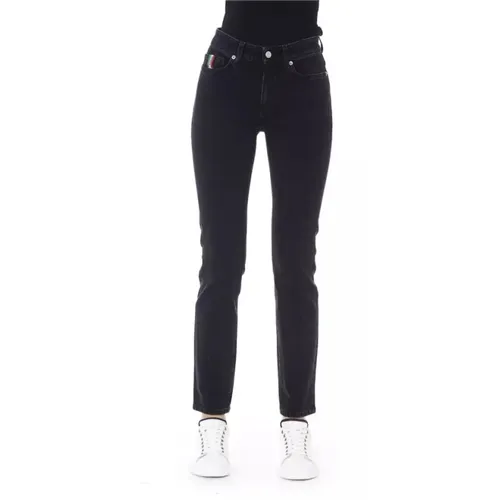 Trendige Schwarze Jeans mit Dreifarbigen Akzenten , Damen, Größe: W27 - Baldinini - Modalova