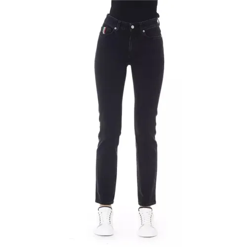 Trendige Schwarze Jeans mit Dreifarbigen Akzenten , Damen, Größe: W30 - Baldinini - Modalova