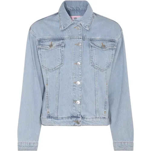 Denim Blaue Medium Jacke mit Besticktem Logo , Damen, Größe: XS - Chiara Ferragni Collection - Modalova