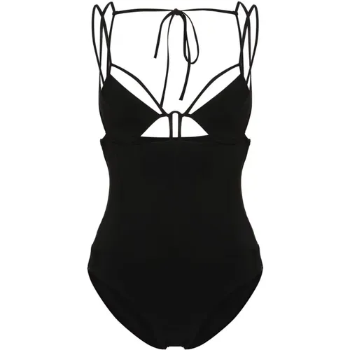 Schwarzer V-Ausschnitt Strandkleidung mit Cut-Outs , Damen, Größe: S - Nensi Dojaka - Modalova