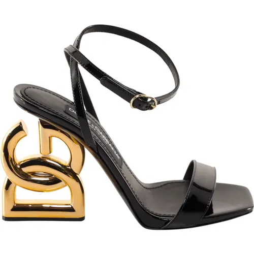 Metall Monogramm Absatz Ledersandalen - Dolce & Gabbana - Modalova