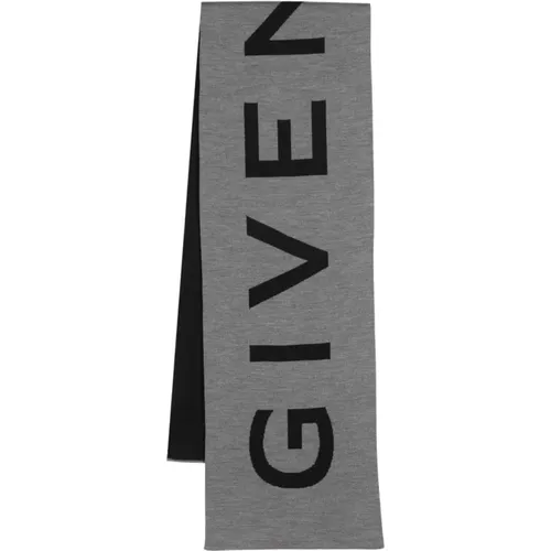 Black/Grey Intarsia-Knit Logo Wool Scarf , male, Sizes: ONE SIZE - Givenchy - Modalova