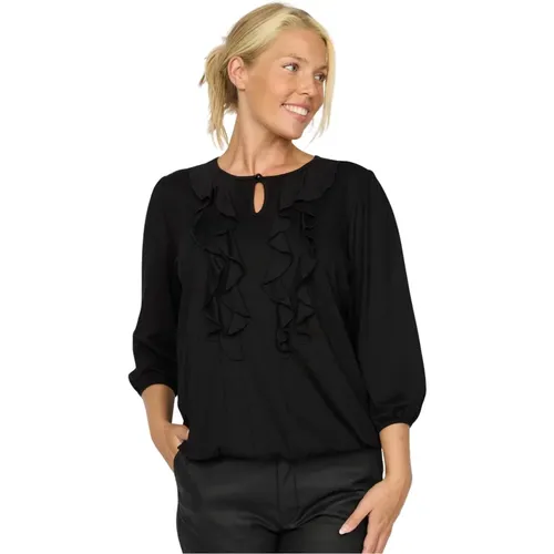 Schwarze Bluse mit Rüschen-Detail , Damen, Größe: 2XL - 2-Biz - Modalova