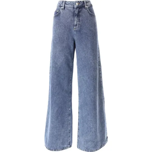 Weite Bein Herz Gestickte Blaue Jeans - Moschino - Modalova