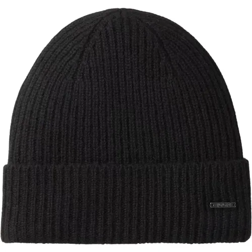 Schwarze Gestrickte Kaschmir-Beanie mit Metall-Logo - Joop! - Modalova