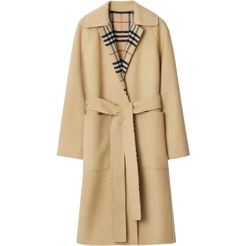 Wool Coat with Check Lining , female, Sizes: XS, 2XS - Burberry - Modalova