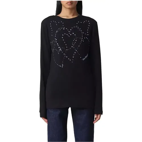 Rhinestone Heart Crew Neck T-Shirt , Damen, Größe: M - Love Moschino - Modalova