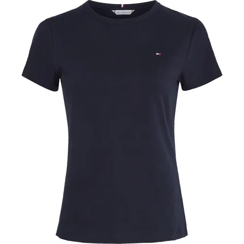 Slim Slub Marineblau T-Shirt , Damen, Größe: L - Tommy Hilfiger - Modalova