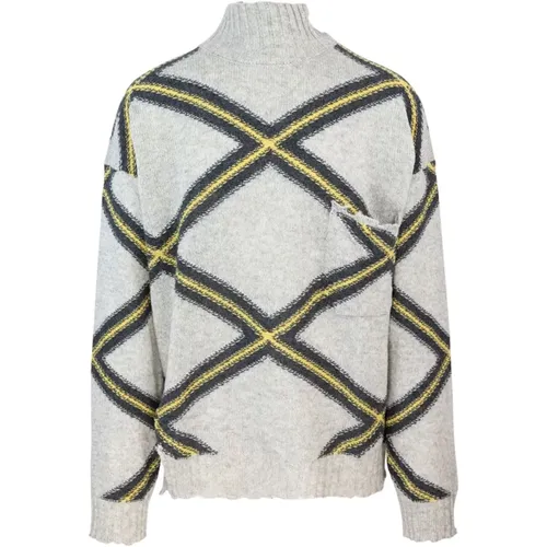 High Neck Sweater Grey Jacquard Wool , male, Sizes: L - Marni - Modalova
