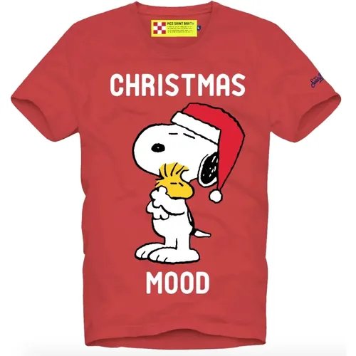 Christmas Snoopy Short Sleeve T-shirt , male, Sizes: XL, L - MC2 Saint Barth - Modalova