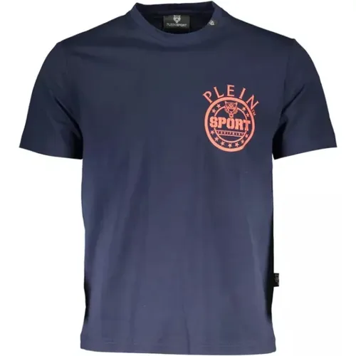 Blaues Baumwoll T-Shirt mit Druck , Herren, Größe: S - Plein Sport - Modalova