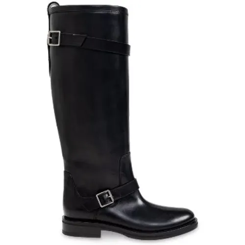 Schwarze hohe Reitstiefel flach - Saint Laurent - Modalova