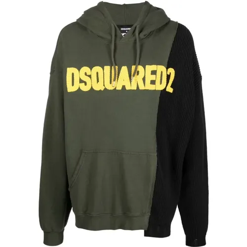 Militärgrüner Patchwork Hoodie , Herren, Größe: M - Dsquared2 - Modalova