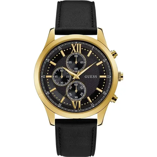 Leather Men's Watch with Gold Accents , male, Sizes: ONE SIZE - Guess - Modalova