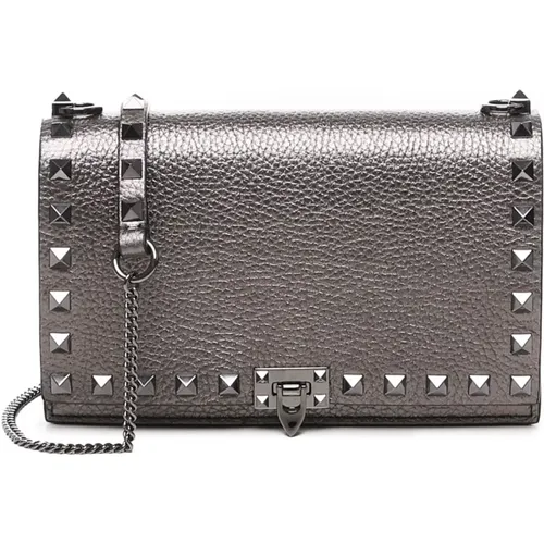 Studded Grey Shoulder Bag Made in Italy , female, Sizes: ONE SIZE - Valentino Garavani - Modalova