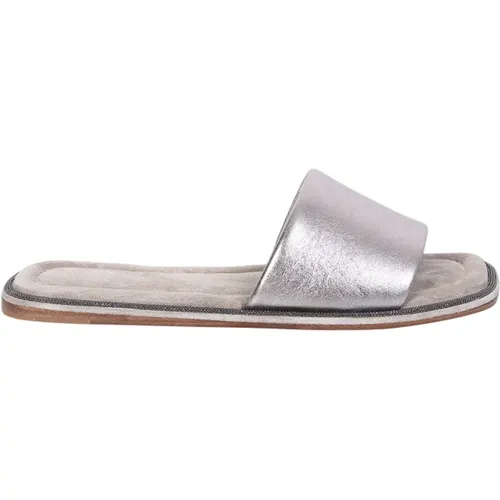 Metallic Flat Sole Sandals , female, Sizes: 4 UK - BRUNELLO CUCINELLI - Modalova