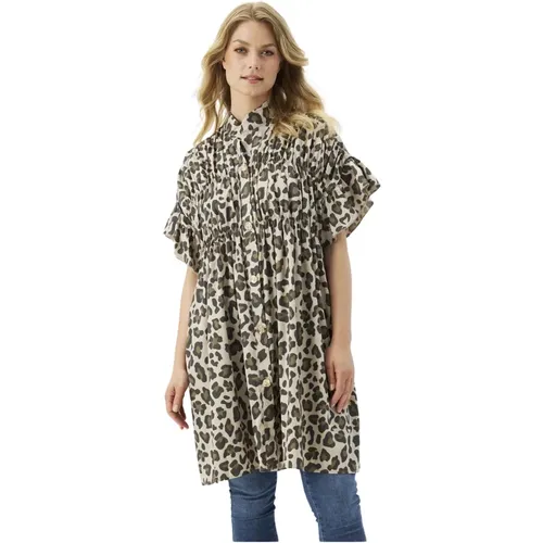 Leopard Print Tunic with Flounce Sleeves , female, Sizes: M, S - IN Front - Modalova